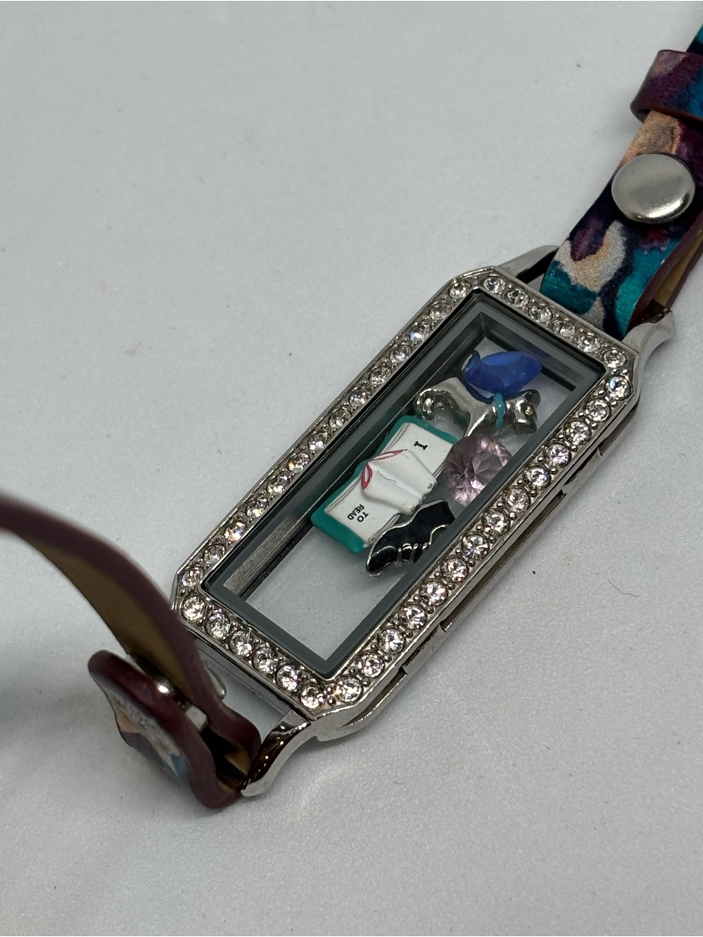 Origami Owl Rectangular Crystal Bezel Charm Wrap Bracelet w Charms